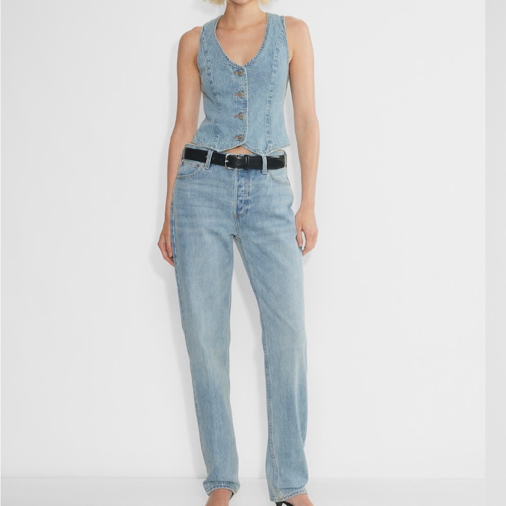 Denim forum vest with tags can